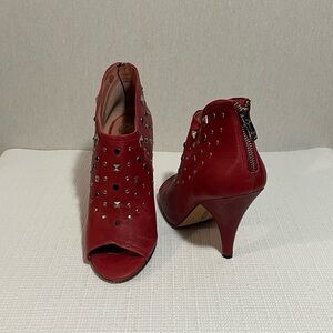 Vince Camuto. Red Studded Women's open toe booties.